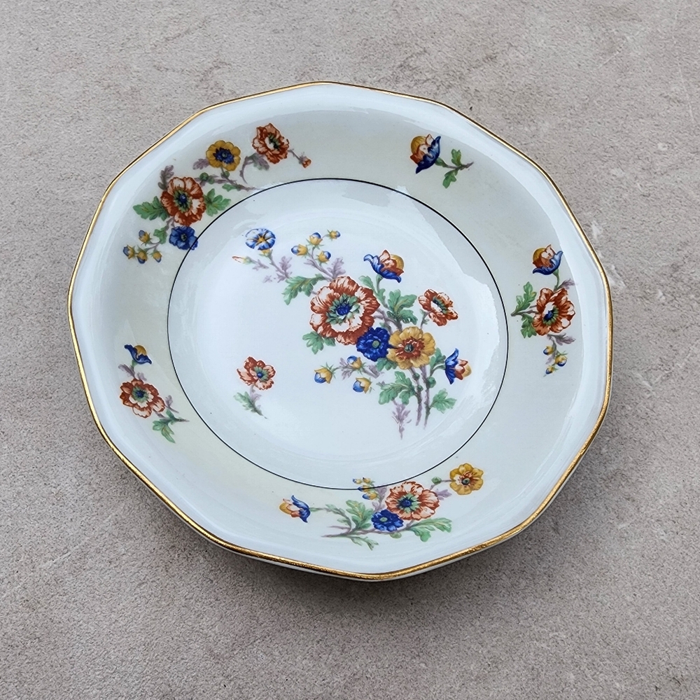 Haviland Limoges Peonies Pattern Fine Bone China Dish Coupe Soup Bowl Gold Rim